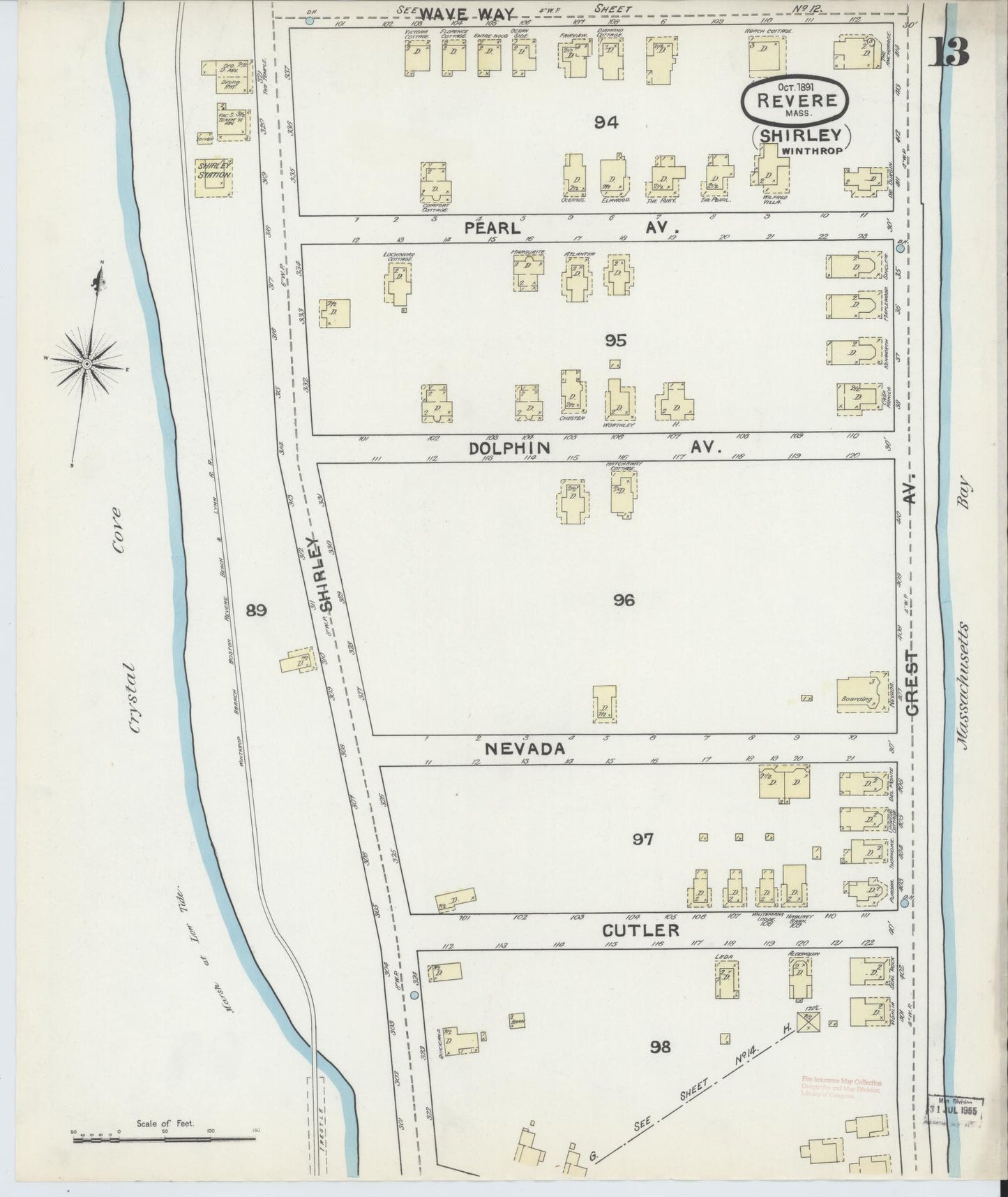 Sanborn Fire Insurance Map from Revere, Suffolk County, Massachusetts (1891), Sheet #0013 - Complete Map Set gallery image, historic Sanborn map, vintage wall art, Massachusetts Massachusetts