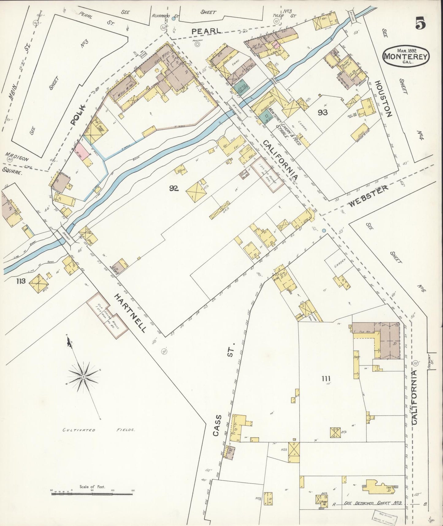 Sanborn Fire Insurance Map from Monterey, Monterey County, California (1892), Sheet #0005 - Complete Map Set gallery image, historic Sanborn map, vintage wall art, California California