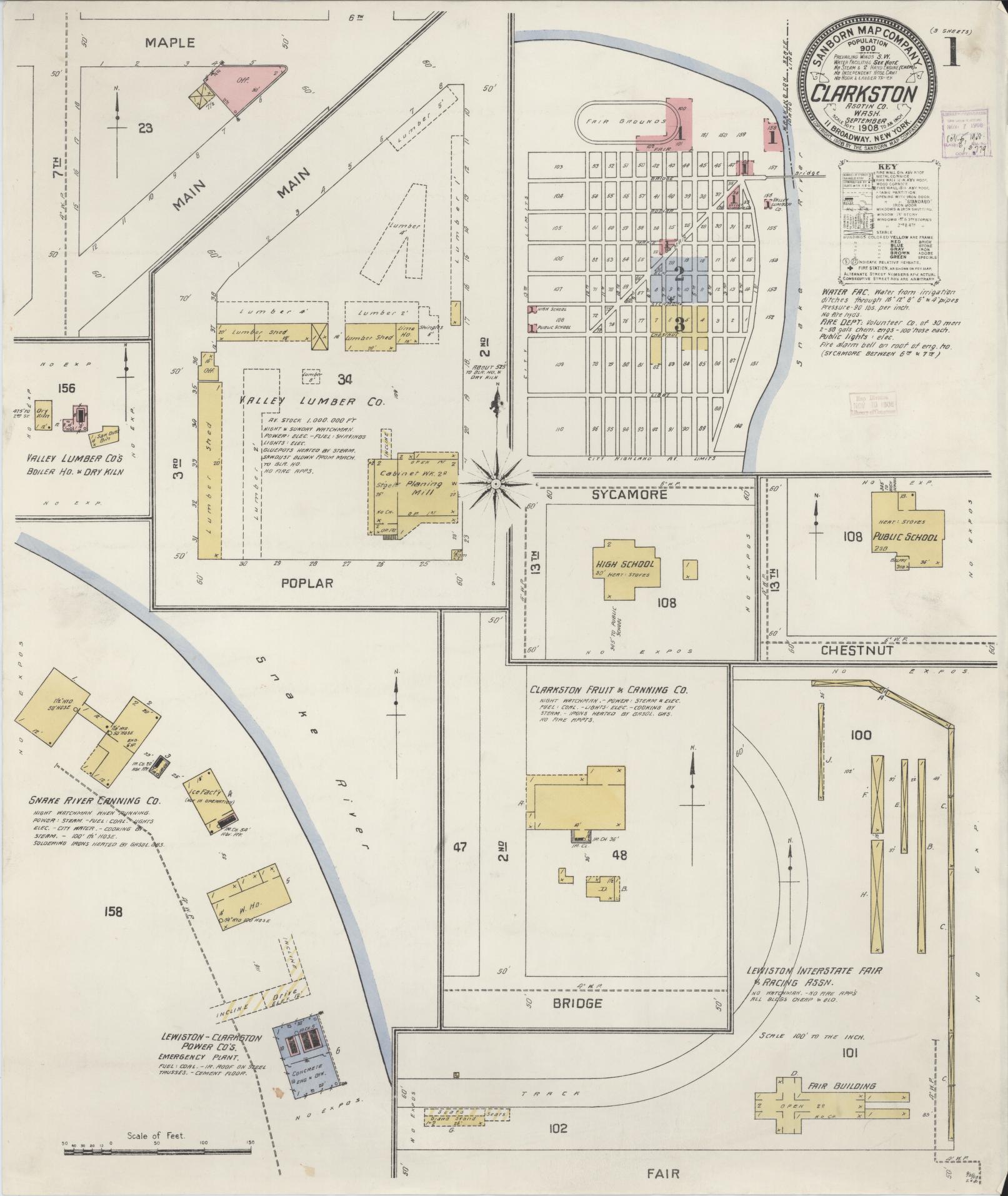 Sanborn Fire Insurance Map from Clarkston, Asotin County, Washington (1908), Sheet #0001 - Complete Map Set gallery image, historic Sanborn map, vintage wall art, Washington Washington