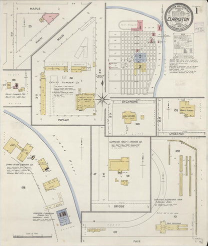 Sanborn Fire Insurance Map from Clarkston, Asotin County, Washington (1908), Sheet #0001 - Complete Map Set gallery image, historic Sanborn map, vintage wall art, Washington Washington