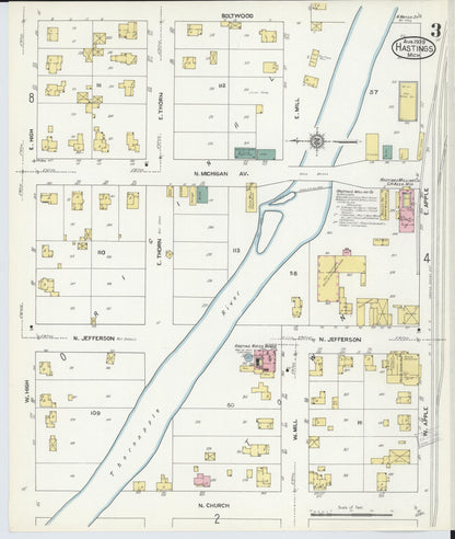 Sanborn Fire Insurance Map from Hastings, Barry County, Michigan (1909), Sheet #0003 - Complete Map Set gallery image, historic Sanborn map, vintage wall art, Michigan Michigan