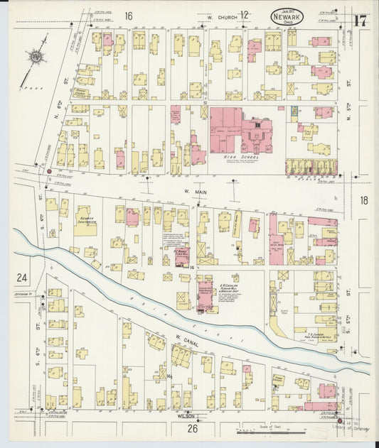 Sanborn Fire Insurance Map from Newark, Licking County, Ohio (1912), Sheet #0017 - Historic Sanborn Fire Insurance Map Print, vintage old map wall art, antique decor, genealogy gift, Ohio Ohio map