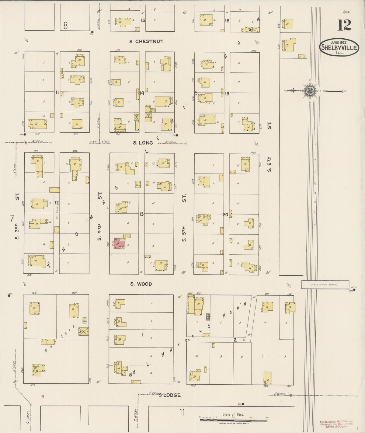 Sanborn Fire Insurance Map from Shelbyville, Shelby County, Illinois (1922), Sheet #0012 - Complete Map Set gallery image, historic Sanborn map, vintage wall art, Illinois Illinois