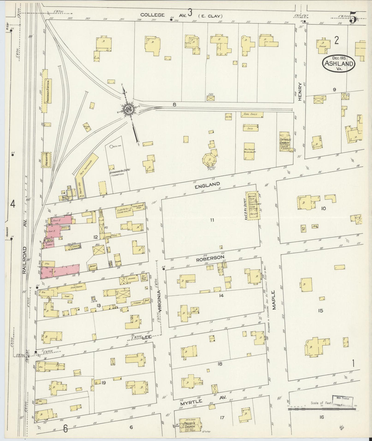 Sanborn Fire Insurance Map from Ashland, Hanover County, Virginia (1913), Sheet #0005 - Complete Map Set gallery image, historic Sanborn map, vintage wall art, Virginia Virginia