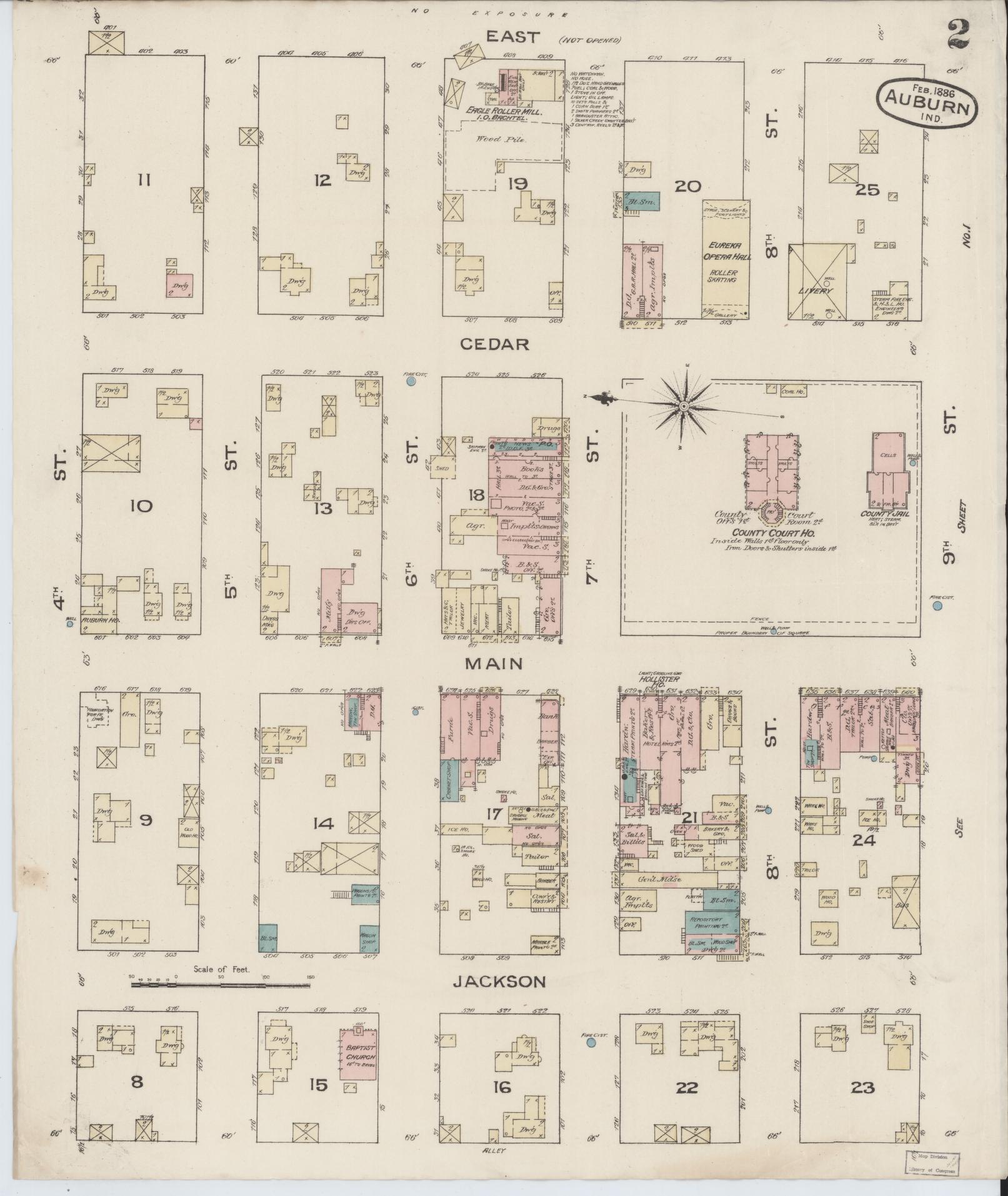 Sanborn Fire Insurance Map from Auburn, De Kalb County, Indiana (1886), Sheet #0002 - Complete Map Set gallery image, historic Sanborn map, vintage wall art, Indiana Indiana