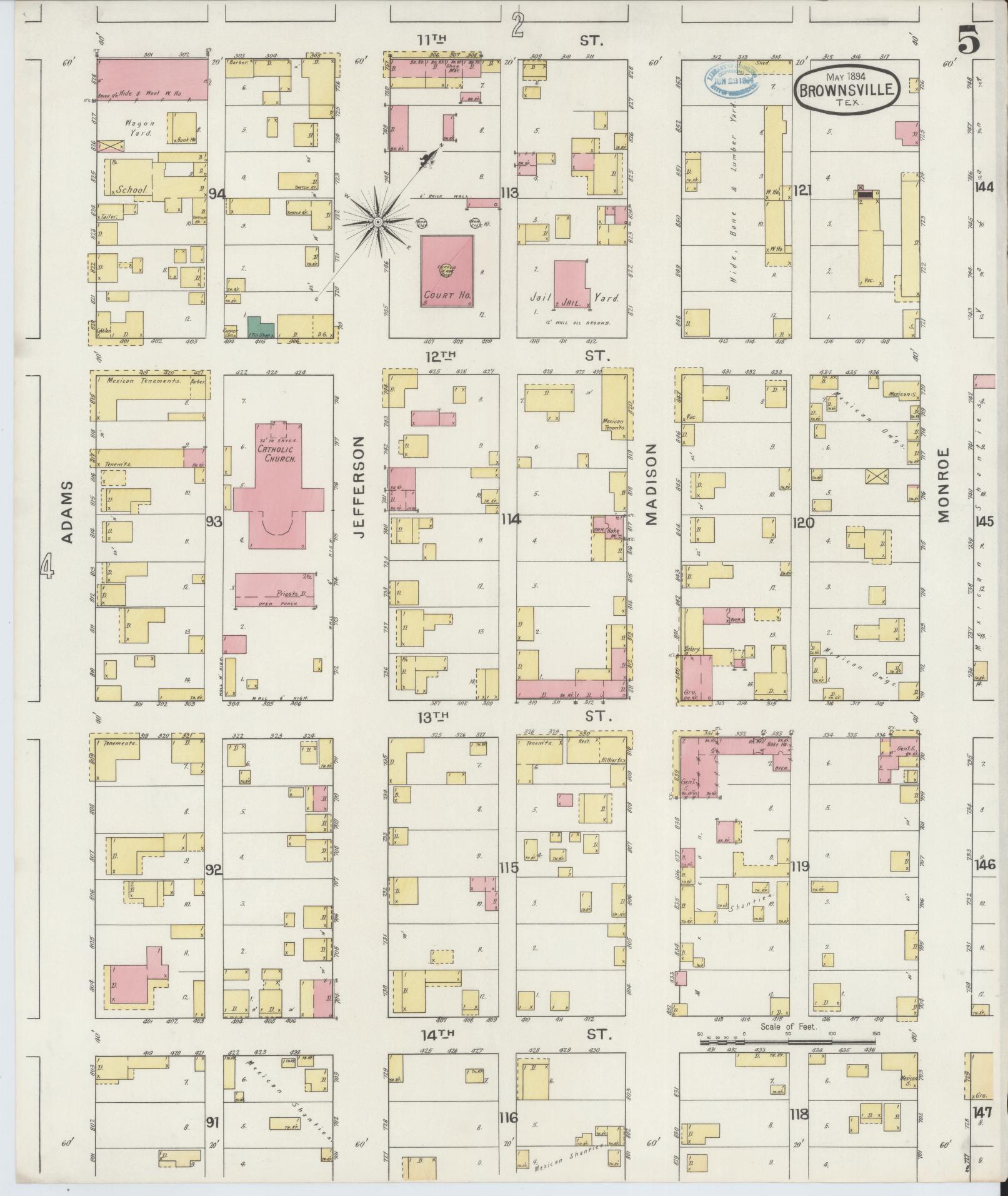 Sanborn Fire Insurance Map from Brownsville, Cameron County, Texas (1894), Sheet #0005 - Complete Map Set gallery image, historic Sanborn map, vintage wall art, Texas Texas