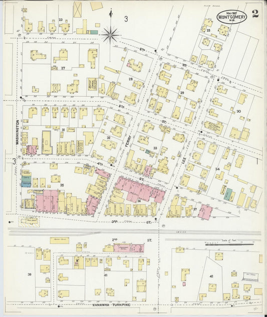 Sanborn Fire Insurance Map from Montgomery, Fayette County, West Virginia (1907), Sheet #0002 - Historic Sanborn Fire Insurance Map Print, vintage old map wall art, antique decor, genealogy gift, West Virginia West Virginia map