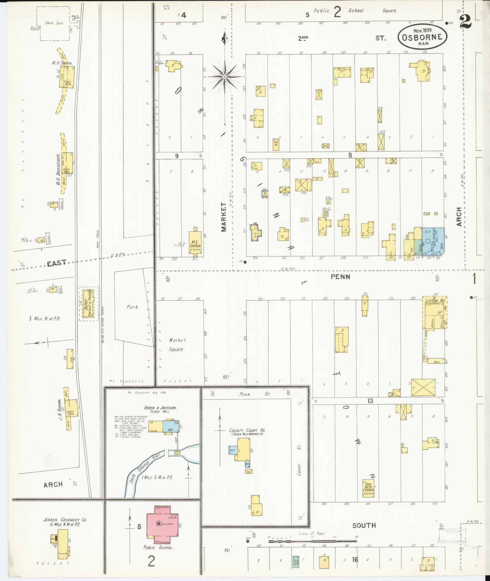 Sanborn Fire Insurance Map from Osborne, Osborne County, Kansas (1899), Sheet #0002 - Complete Map Set gallery image, historic Sanborn map, vintage wall art, Kansas Kansas