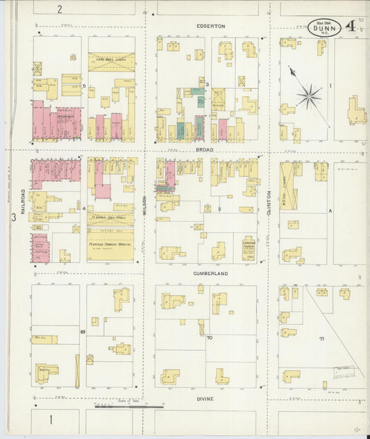 Sanborn Fire Insurance Map from Dunn, Harnett County, North Carolina (1904), Sheet #0004 - Historic Sanborn Fire Insurance Map Print, vintage old map wall art, antique decor, genealogy gift, North Carolina North Carolina map
