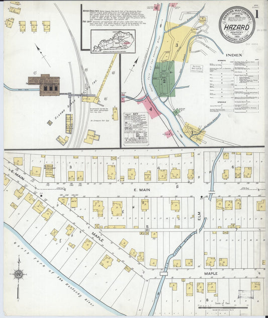 Sanborn Fire Insurance Map from Hazard, Perry County, Kentucky (1920), Sheet #0001 - Complete Map Set gallery image, historic Sanborn map, vintage wall art, Kentucky Kentucky