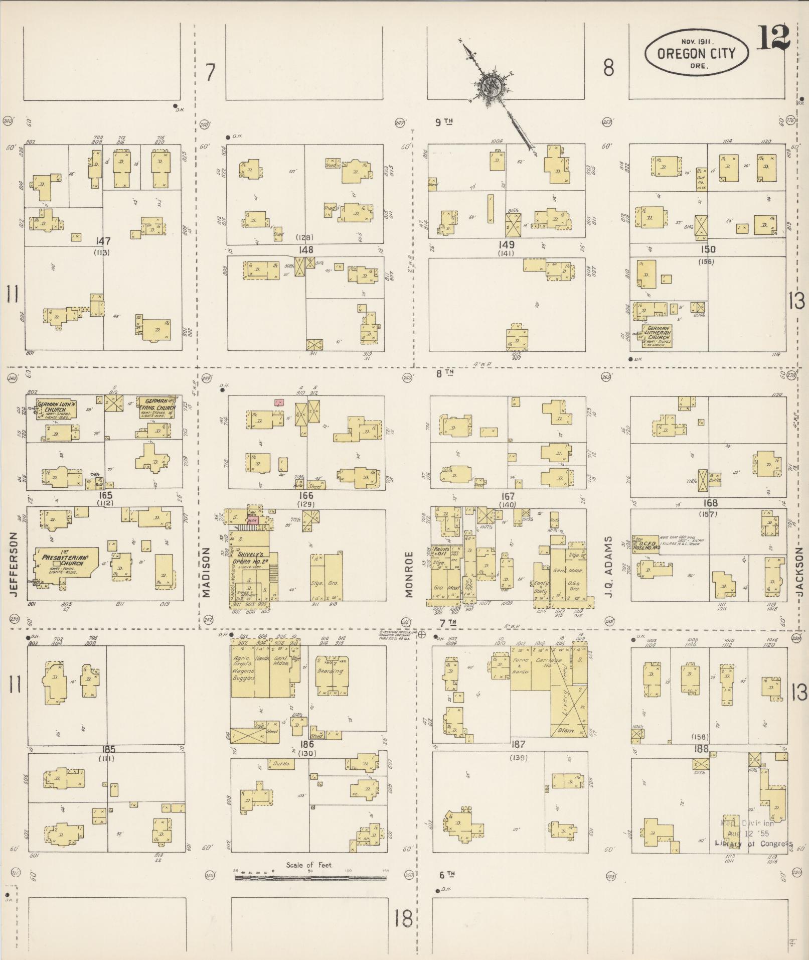 Sanborn Fire Insurance Map from Oregon City, Clackamas County, Oregon (1911), Sheet #0012 - Historic Sanborn Fire Insurance Map Print, vintage old map wall art, antique decor, genealogy gift, Oregon Oregon map