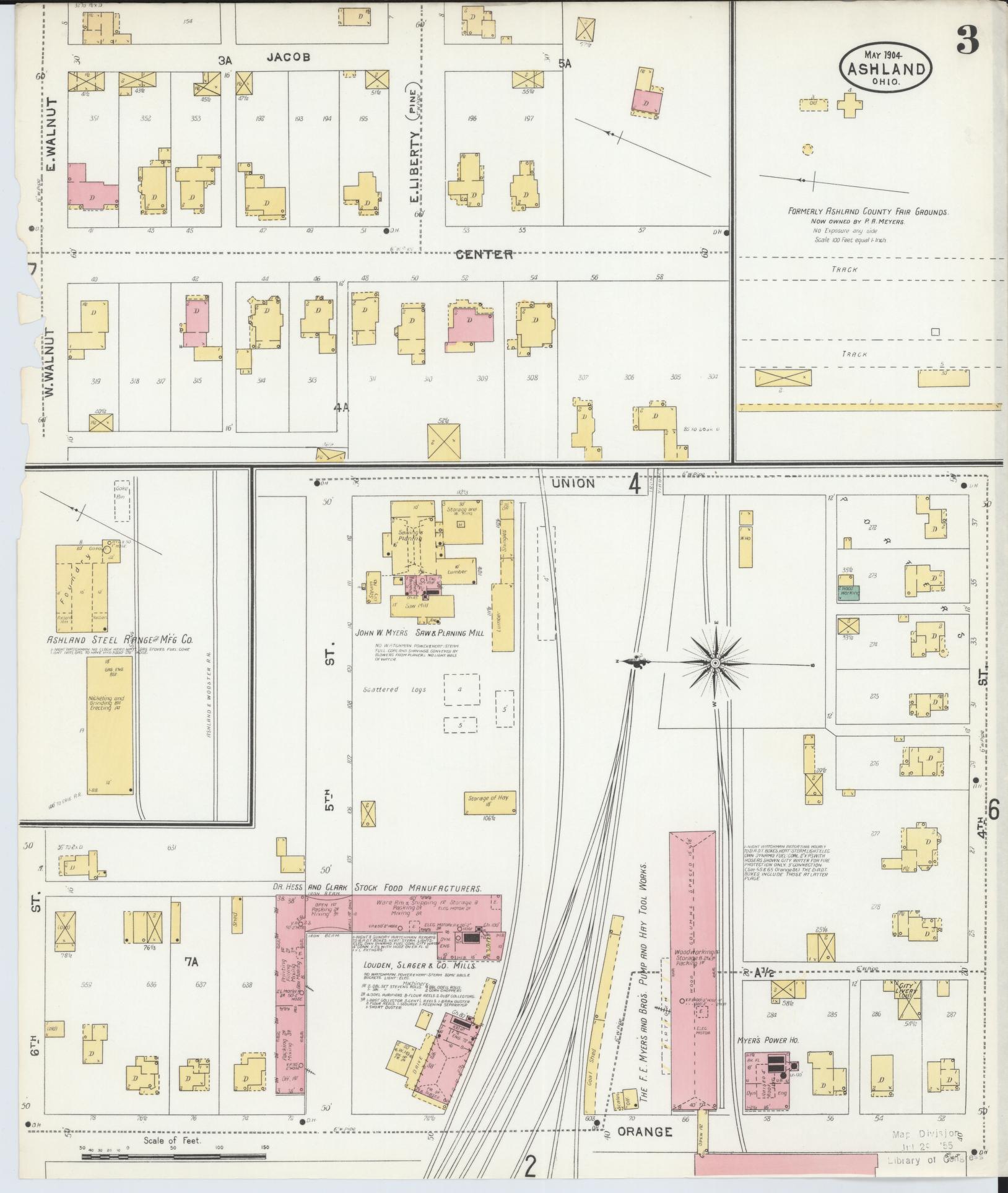 Sanborn Fire Insurance Map from Ashland, Ashland County, Ohio (1904), Sheet #0003 - Historic Sanborn Fire Insurance Map Print, vintage old map wall art, antique decor, genealogy gift, Ohio Ohio map