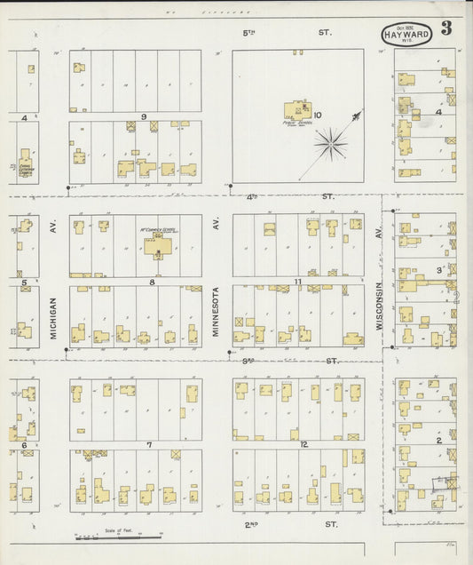 Sanborn Fire Insurance Map from Hayward, Sawyer County, Wisconsin (1892), Sheet #0003 - Historic Sanborn Fire Insurance Map Print, vintage old map wall art, antique decor, genealogy gift, Wisconsin Wisconsin map