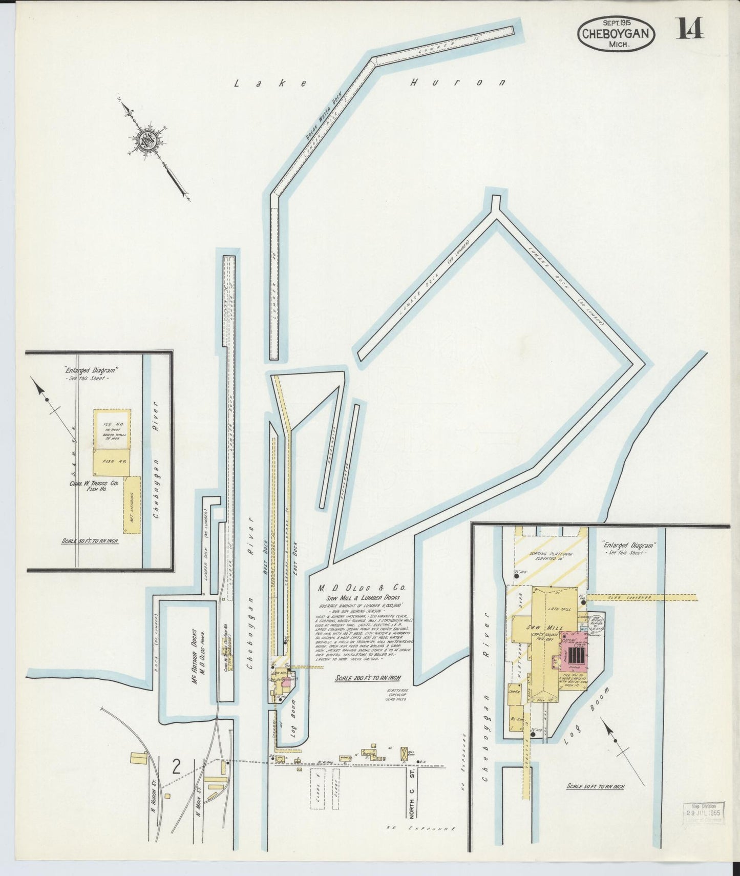 Sanborn Fire Insurance Map from Cheboygan, Cheboygan County, Michigan (1915), Sheet #0014 - Complete Map Set gallery image, historic Sanborn map, vintage wall art, Michigan Michigan