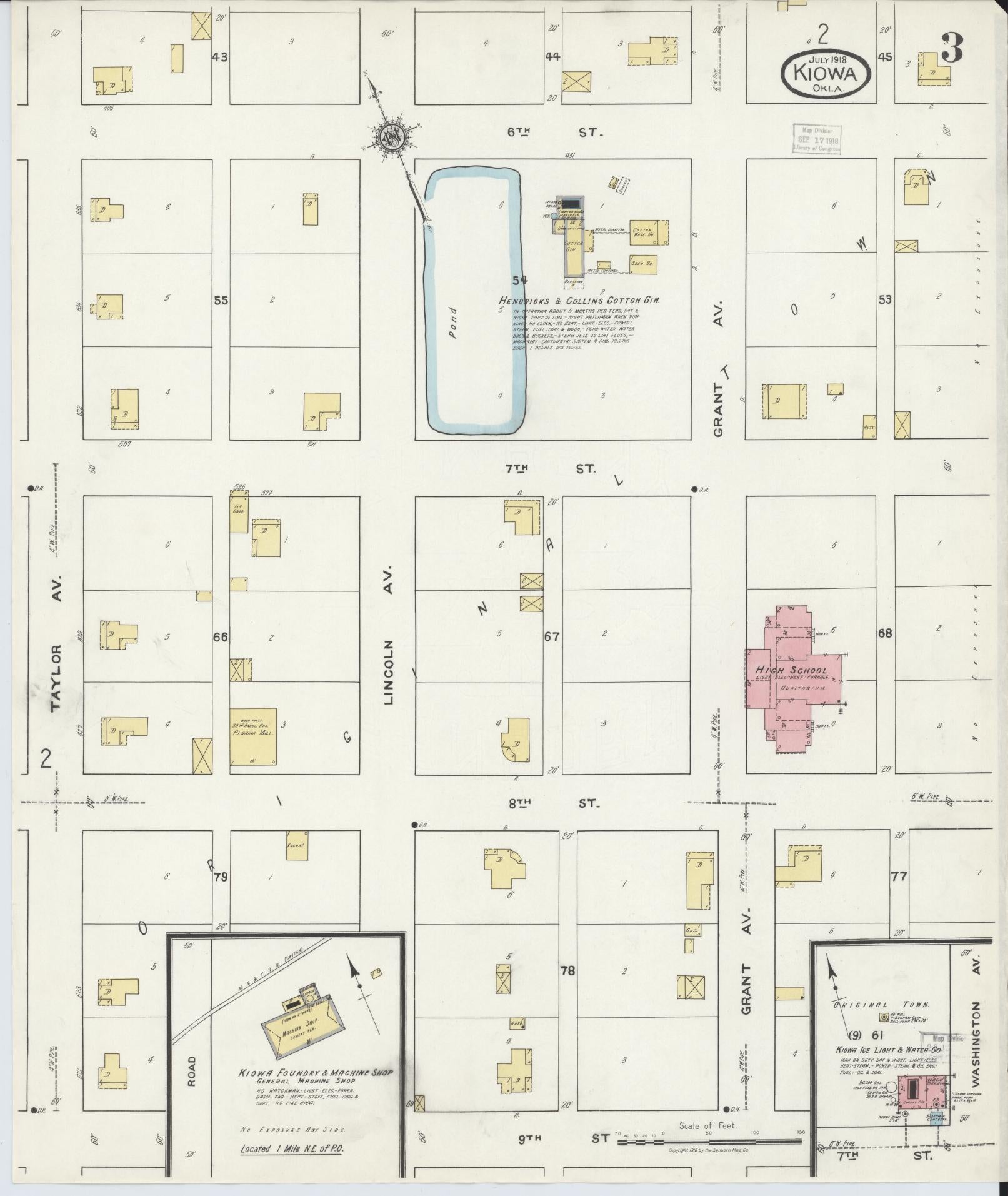 Sanborn Fire Insurance Map from Kiowa, Pittsburg County, Oklahoma (1918), Sheet #0003 - Historic Sanborn Fire Insurance Map Print, vintage old map wall art, antique decor, genealogy gift, Oklahoma Oklahoma map