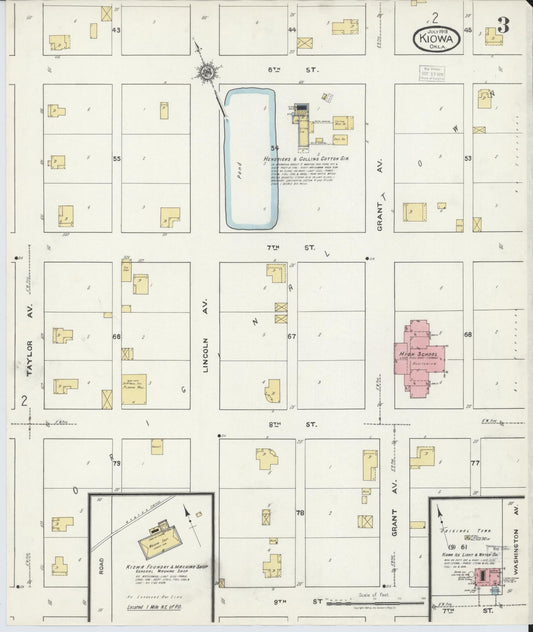 Sanborn Fire Insurance Map from Kiowa, Pittsburg County, Oklahoma (1918), Sheet #0003 - Historic Sanborn Fire Insurance Map Print, vintage old map wall art, antique decor, genealogy gift, Oklahoma Oklahoma map