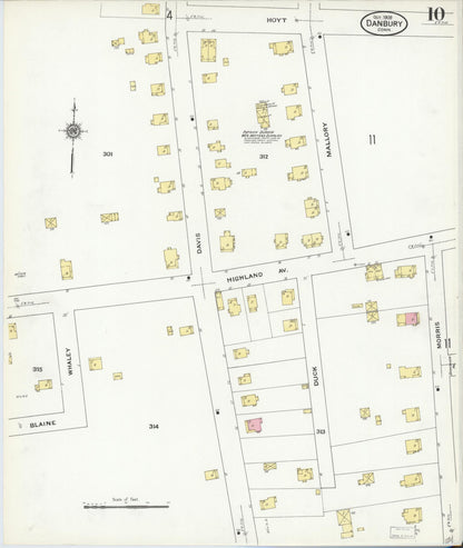 Sanborn Fire Insurance Map from Danbury, Fairfield County, Connecticut (1909), Sheet #0010 - Complete Map Set gallery image, historic Sanborn map, vintage wall art, Connecticut Connecticut