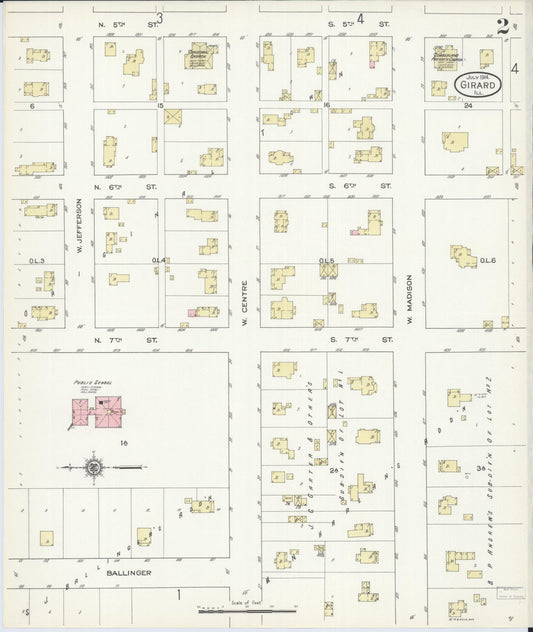Sanborn Fire Insurance Map from Girard, Macoupin County, Illinois (1914), Sheet #0002 - Historic Sanborn Fire Insurance Map Print, vintage old map wall art, antique decor, genealogy gift, Illinois Illinois map