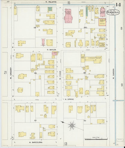 Sanborn Fire Insurance Map from Pensacola, Escambia County, Florida (1903), Sheet #0014 - Historic Sanborn Fire Insurance Map Print, vintage old map wall art, antique decor, genealogy gift, Florida Florida map