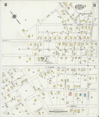 Sanborn Fire Insurance Map from Dickson, Dickson County, Tennessee (1924), Sheet #0008 - Complete Map Set gallery image, historic Sanborn map, vintage wall art, Tennessee Tennessee