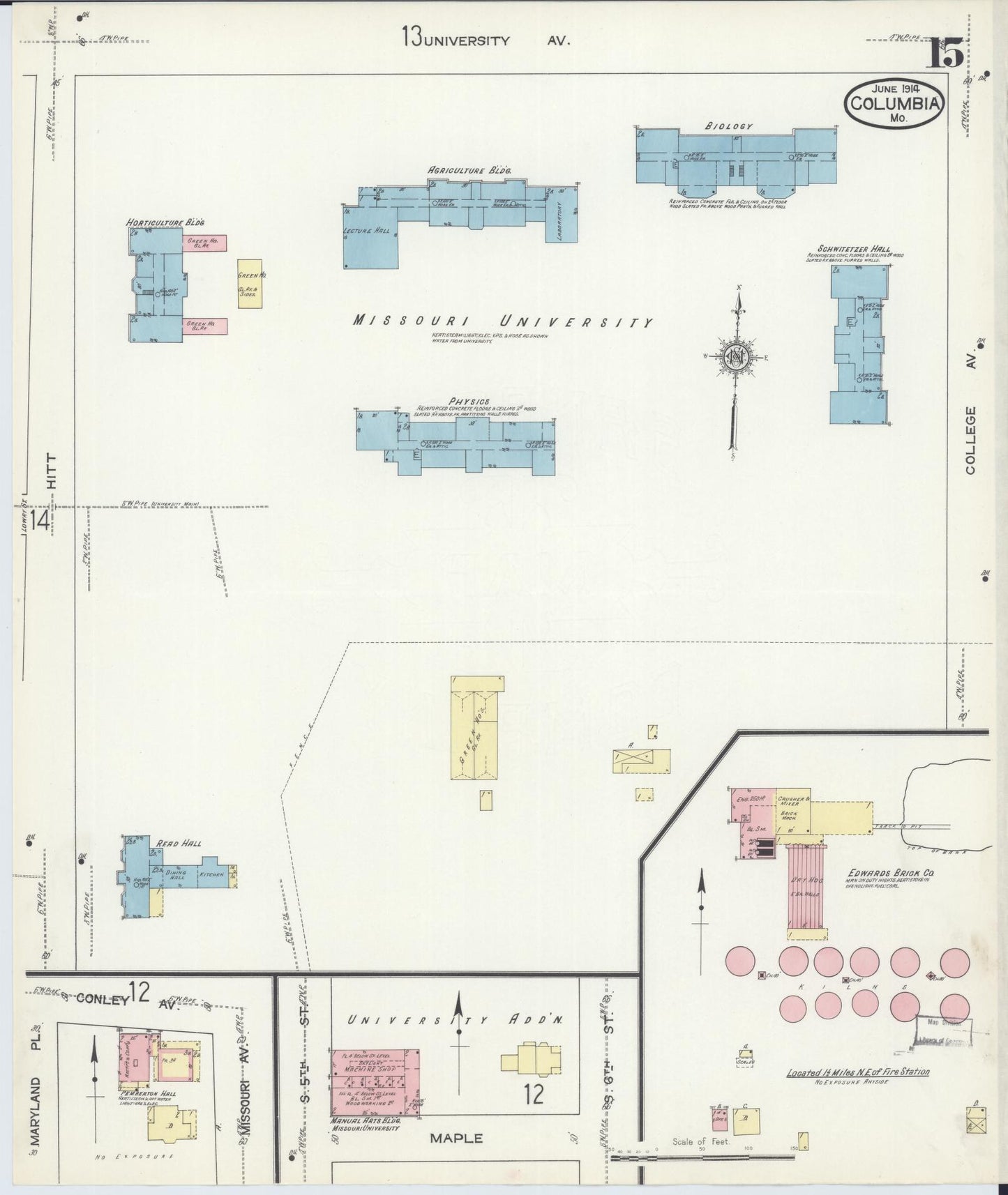 Sanborn Fire Insurance Map from Columbia, Boone County, Missouri (1914), Sheet #0015 - Complete Map Set gallery image, historic Sanborn map, vintage wall art, Missouri Missouri