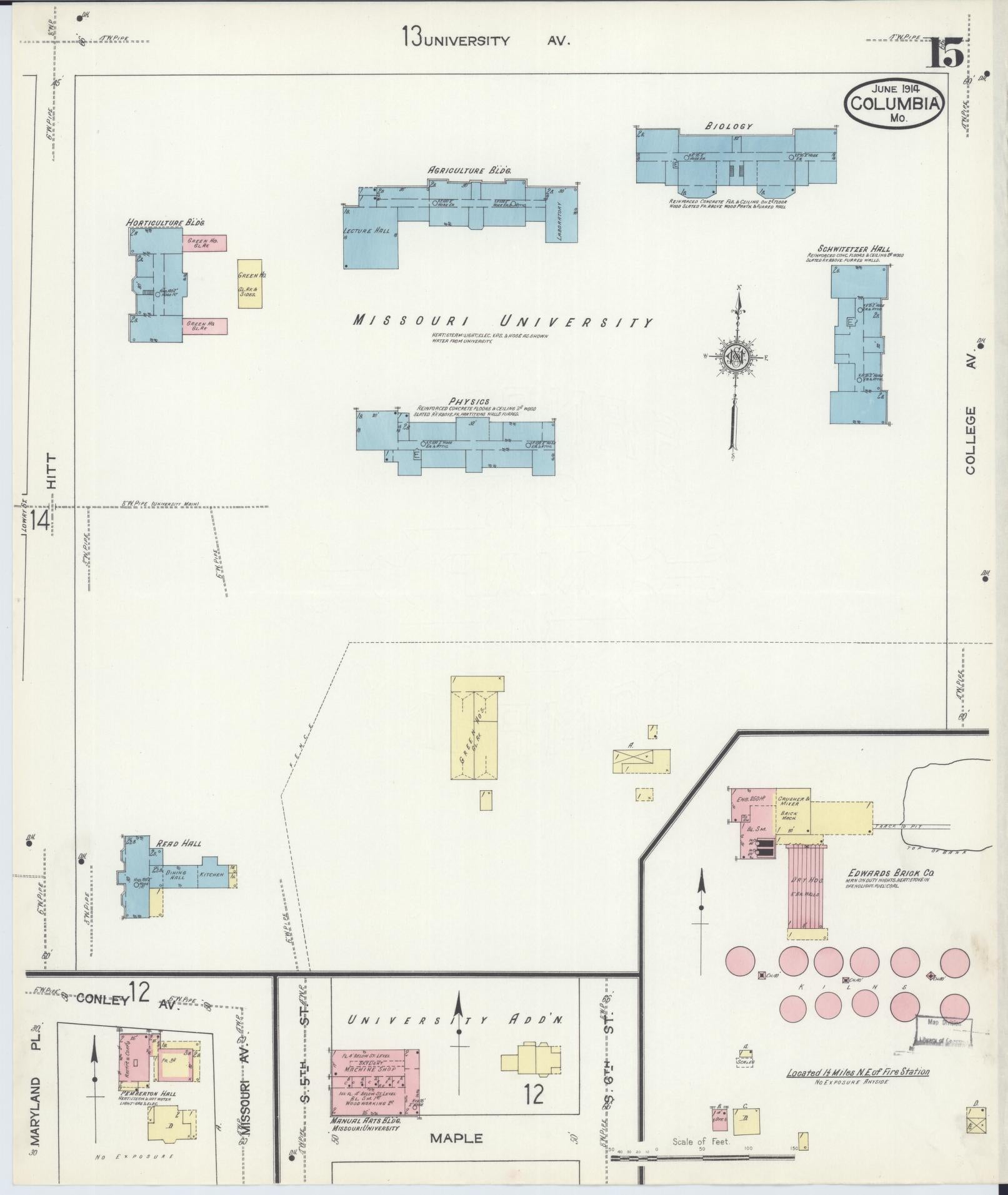 Sanborn Fire Insurance Map from Columbia, Boone County, Missouri (1914), Sheet #0015 - Complete Map Set gallery image, historic Sanborn map, vintage wall art, Missouri Missouri