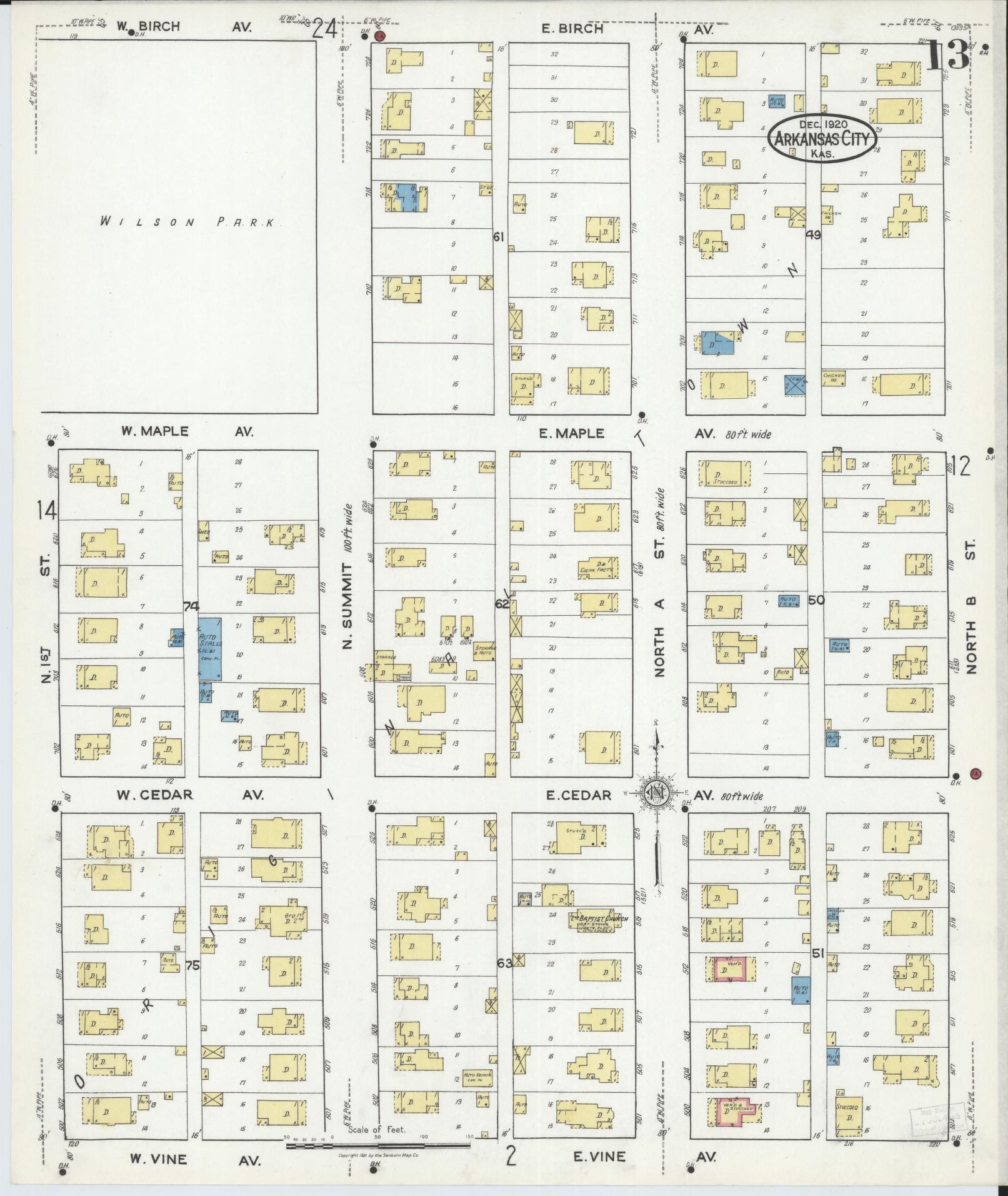 Sanborn Fire Insurance Map from Arkansas City, Cowley County, Kansas (1920), Sheet #0013 - Historic Sanborn Fire Insurance Map Print, vintage old map wall art, antique decor, genealogy gift, Kansas Kansas map