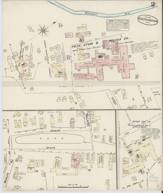 Sanborn Fire Insurance Map from Southington, Hartford County, Connecticut (1884), Sheet #0002 - Historic Sanborn Fire Insurance Map Print, vintage old map wall art, antique decor, genealogy gift, Connecticut Connecticut map