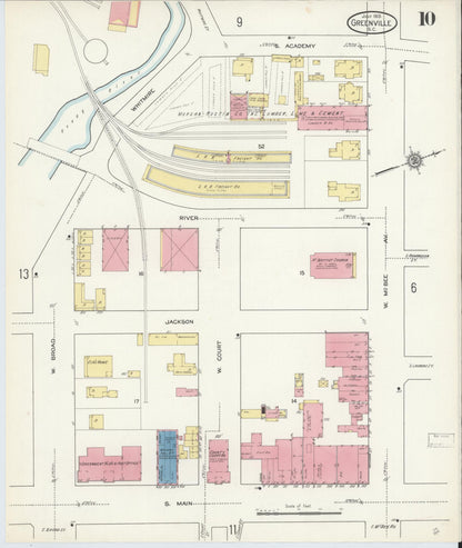 Sanborn Fire Insurance Map from Greenville, Greenville County, South Carolina (1913), Sheet #0010 - Complete Map Set gallery image, historic Sanborn map, vintage wall art, South Carolina South Carolina