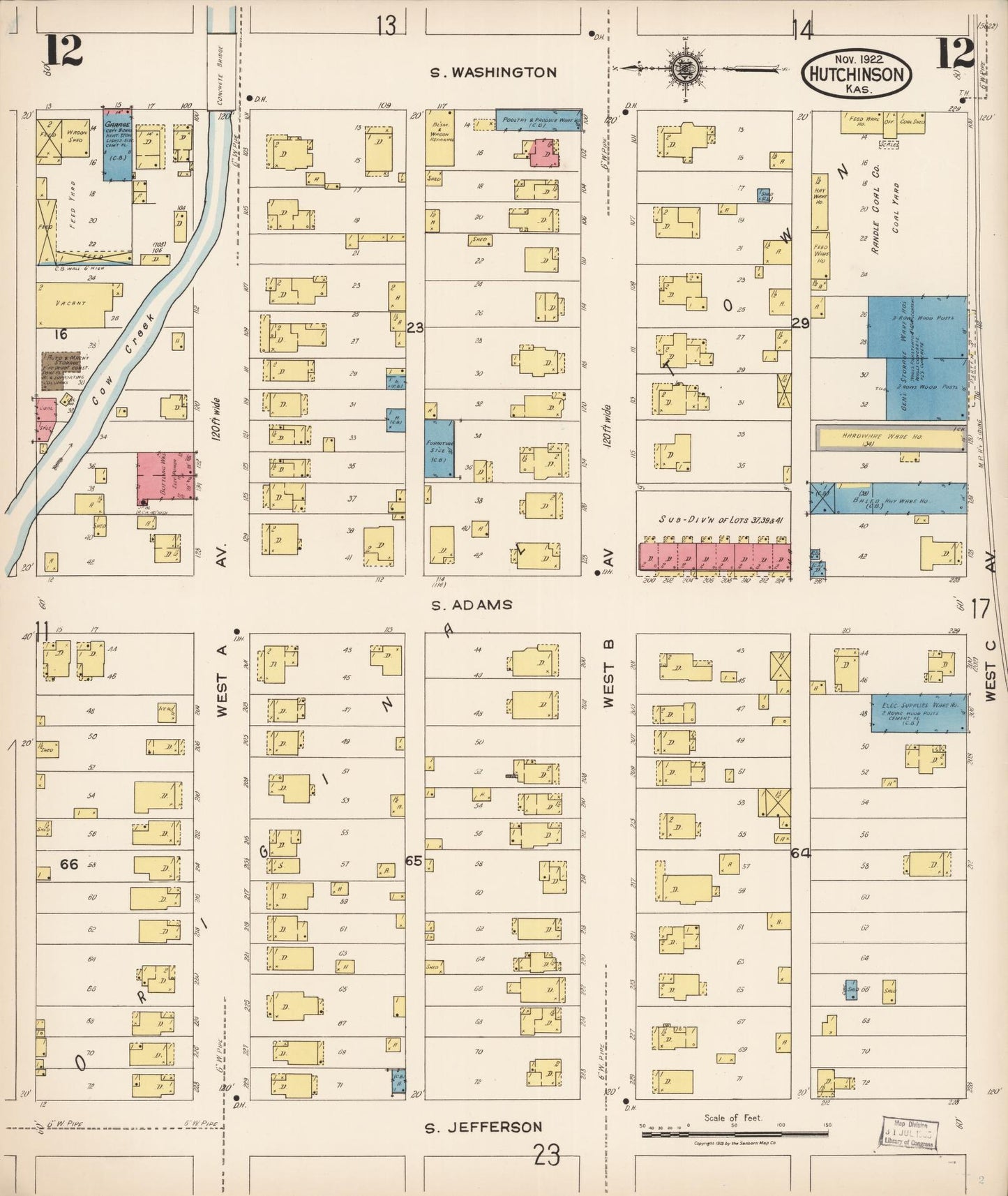 Sanborn Fire Insurance Map from Hutchinson, Reno County, Kansas (1922), Sheet #0013 - Complete Map Set gallery image, historic Sanborn map, vintage wall art, Kansas Kansas