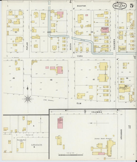 Sanborn Fire Insurance Map from Helena, Phillips County, Arkansas (1896), Sheet #0005 - Historic Sanborn Fire Insurance Map Print, vintage old map wall art, antique decor, genealogy gift, Arkansas Arkansas map