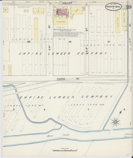 Sanborn Fire Insurance Map from Hannibal, Marion County, Missouri (1890), Sheet #0019 - Historic Sanborn Fire Insurance Map Print, vintage old map wall art, antique decor, genealogy gift, Missouri Missouri map