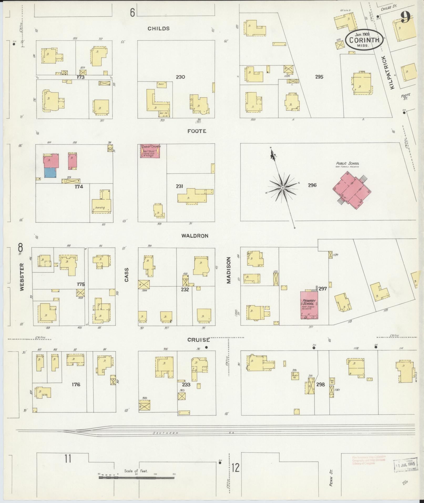 Sanborn Fire Insurance Map from Corinth, Alcorn County, Mississippi (1909), Sheet #0009 - Complete Map Set gallery image, historic Sanborn map, vintage wall art, Mississippi Mississippi