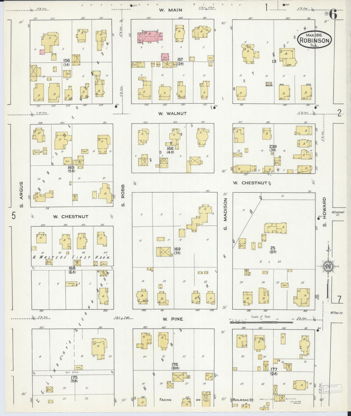 Sanborn Fire Insurance Map from Robinson, Crawford County, Illinois (1916), Sheet #0006 - Historic Sanborn Fire Insurance Map Print, vintage old map wall art, antique decor, genealogy gift, Illinois Illinois map
