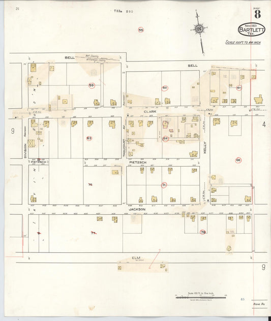 Sanborn Fire Insurance Map from Bartlett, Bell and Williamson Counties, Texas (1940), Sheet #0008 - Historic Sanborn Fire Insurance Map Print, vintage old map wall art, antique decor, genealogy gift, Texas Texas map