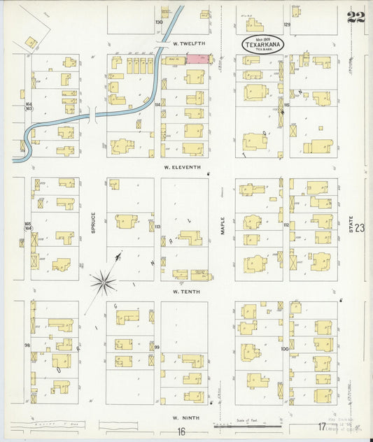 Sanborn Fire Insurance Map from Texarkana, Bowie County, Texas (1909), Sheet #0022 - Historic Sanborn Fire Insurance Map Print, vintage old map wall art, antique decor, genealogy gift, Texas Texas map