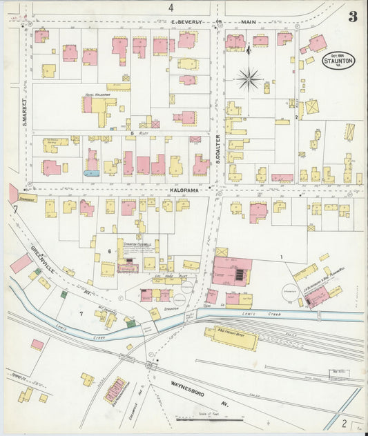 Sanborn Fire Insurance Map from Staunton, Independent Cities, Virginia (1904), Sheet #0003 - Historic Sanborn Fire Insurance Map Print, vintage old map wall art, antique decor, genealogy gift, Virginia Virginia map