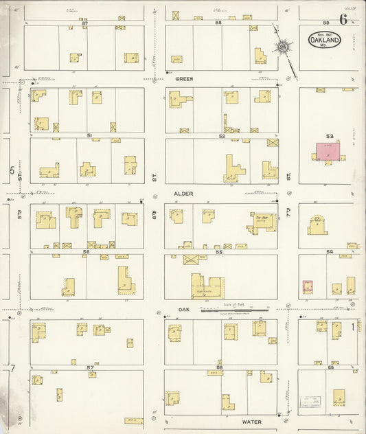 Sanborn Fire Insurance Map from Oakland, Garrett County, Maryland (1921), Sheet #0006 - Historic Sanborn Fire Insurance Map Print, vintage old map wall art