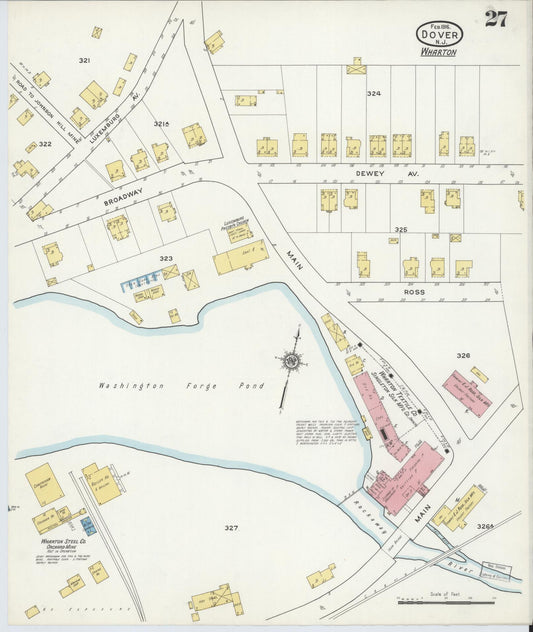 Sanborn Fire Insurance Map from Dover, Morris County, New Jersey (1916), Sheet #0027 - Historic Sanborn Fire Insurance Map Print, vintage old map wall art, antique decor, genealogy gift, New Jersey New Jersey map