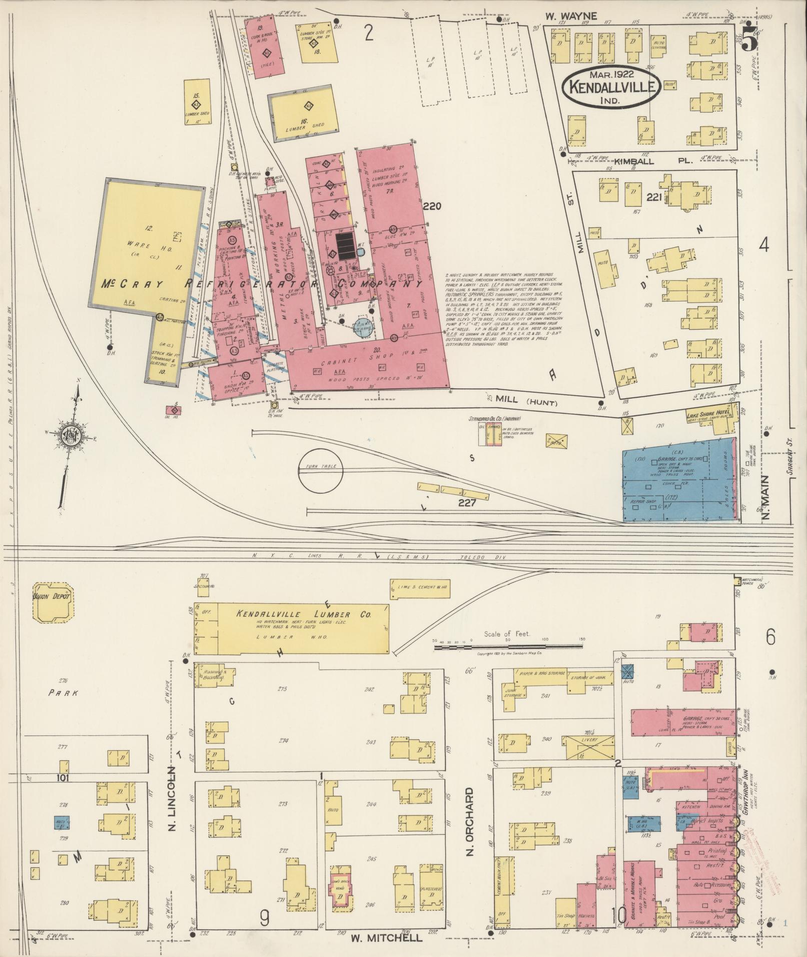 Sanborn Fire Insurance Map from Kendallville, Noble County, Indiana (1922), Sheet #0005 - Complete Map Set gallery image, historic Sanborn map, vintage wall art, Indiana Indiana