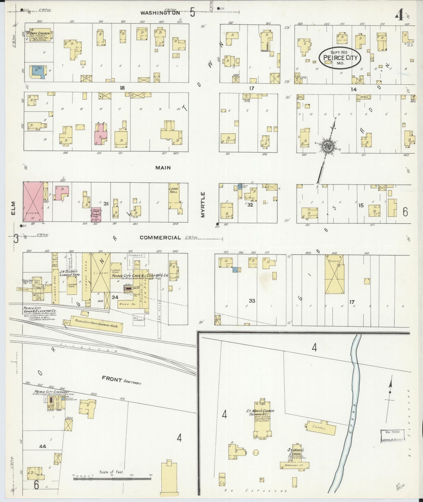 Sanborn Fire Insurance Map from Pierce City, Lawrence County, Missouri (1910), Sheet #0004 - Complete Map Set gallery image, historic Sanborn map, vintage wall art, Missouri Missouri