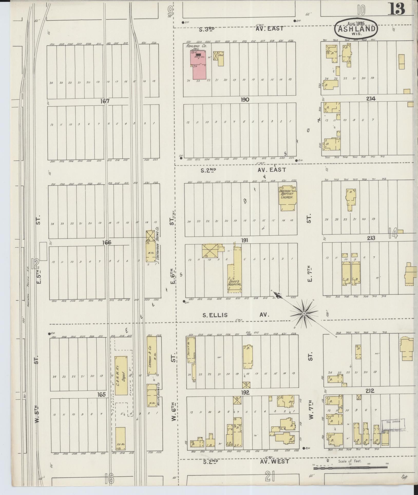 Sanborn Fire Insurance Map from Ashland, Ashland County, Wisconsin (1895), Sheet #0013 - Complete Map Set gallery image, historic Sanborn map, vintage wall art, Wisconsin Wisconsin