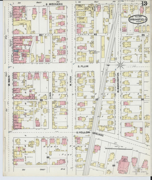 Sanborn Fire Insurance Map from Springfield, Clark County, Ohio (1891), Sheet #0013 - Historic Sanborn Fire Insurance Map Print, vintage old map wall art, antique decor, genealogy gift, Ohio Ohio map