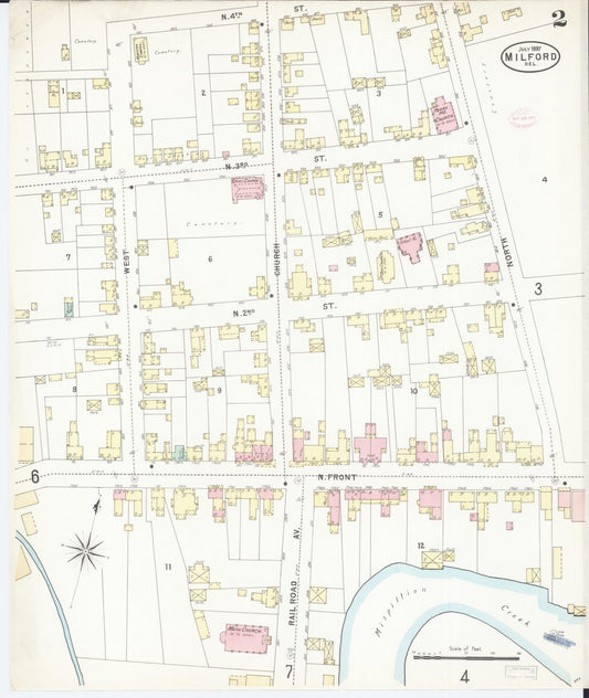 Sanborn Fire Insurance Map from Milford, Kent And Sussex Counties, Delaware (1897), Sheet #0002 - Historic Sanborn Fire Insurance Map Print, vintage old map wall art, antique decor, genealogy gift, Delaware Delaware map