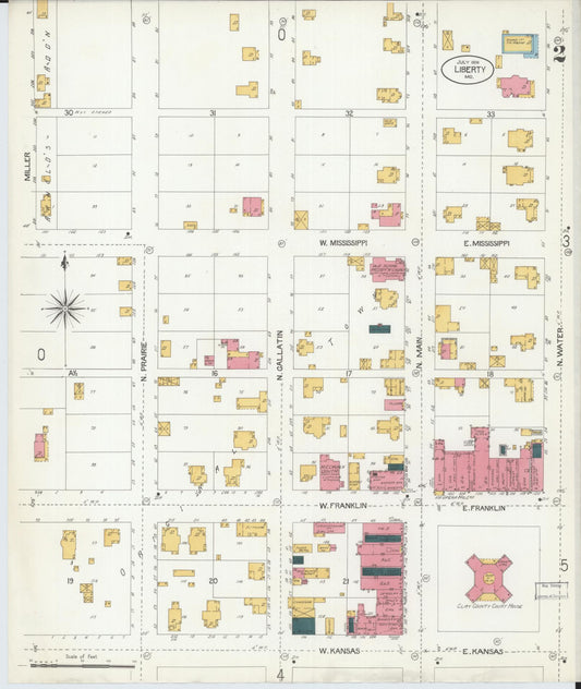 Sanborn Fire Insurance Map from Liberty, Clay County, Missouri (1906), Sheet #0002 - Historic Sanborn Fire Insurance Map Print, vintage old map wall art, antique decor, genealogy gift, Missouri Missouri map