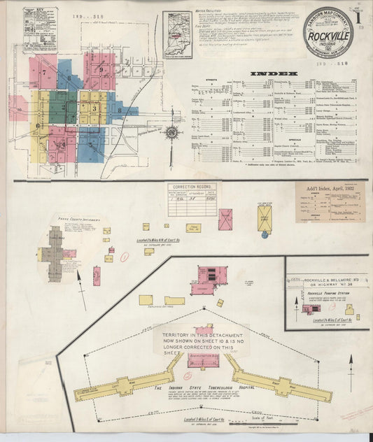 Sanborn Fire Insurance Map from Rockville, Parke County, Indiana (1932), Sheet #0001 - Historic Sanborn Fire Insurance Map Print, vintage old map wall art, antique decor, genealogy gift, Indiana Indiana map
