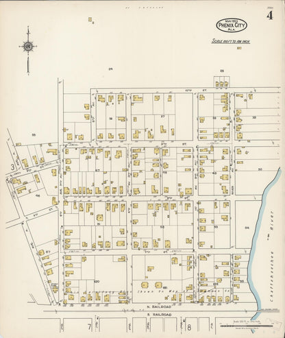 Sanborn Fire Insurance Map from Phenix City, Lee And Russell Counties, Alabama (1922), Sheet #0004 - Complete Map Set gallery image, historic Sanborn map, vintage wall art, Alabama Alabama