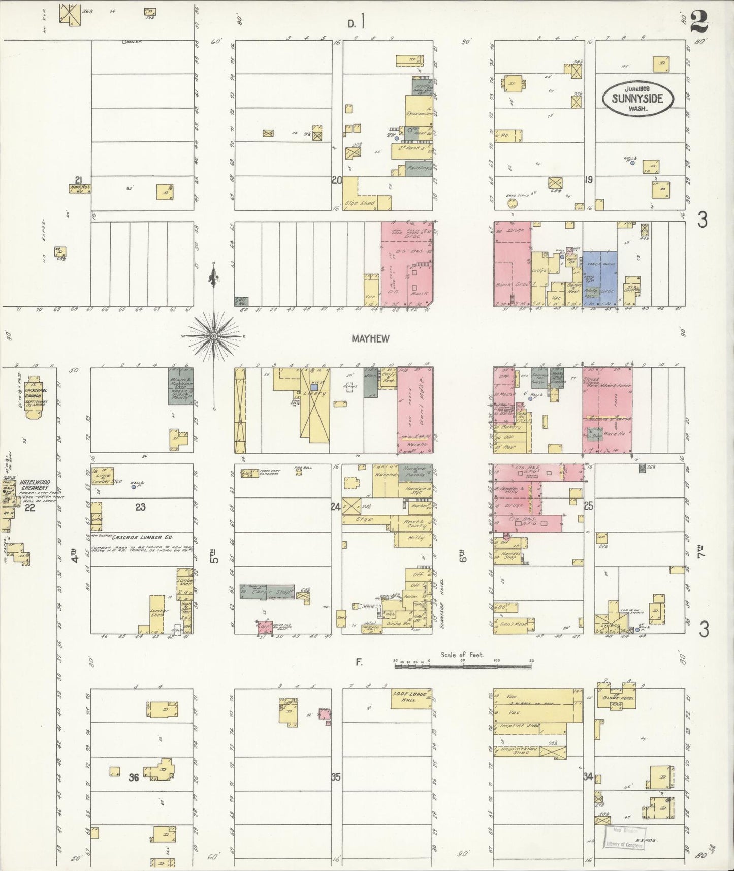 Sanborn Fire Insurance Map from Sunnyside, Yakima County, Washington (1908), Sheet #0002 - Complete Map Set gallery image, historic Sanborn map, vintage wall art, Washington Washington