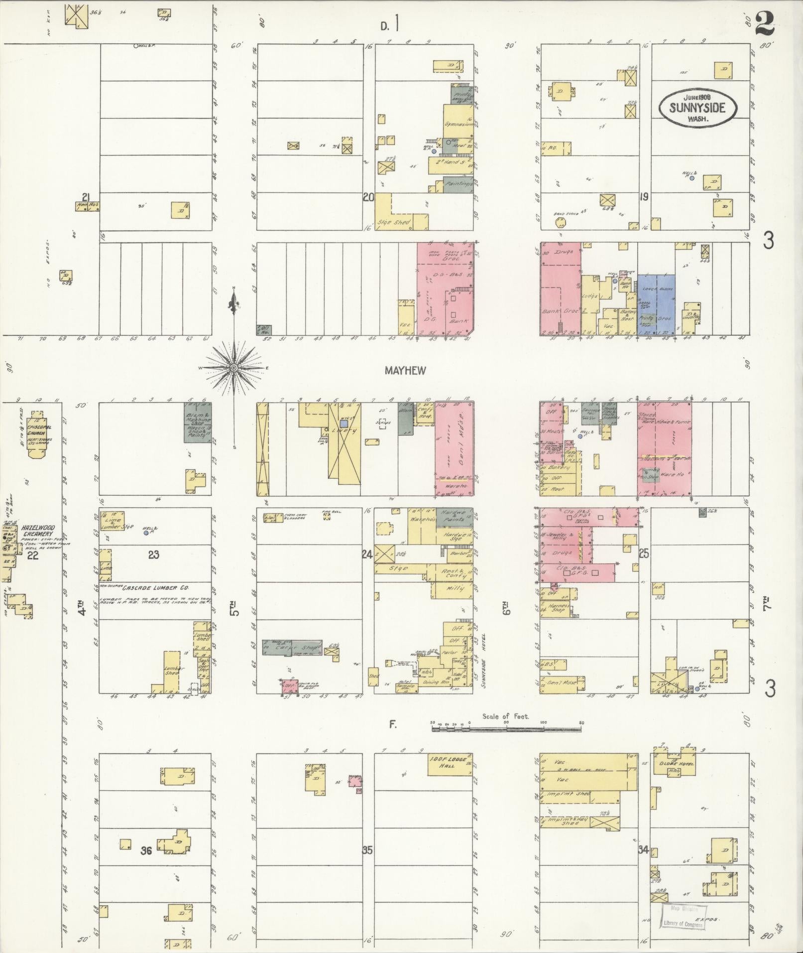 Sanborn Fire Insurance Map from Sunnyside, Yakima County, Washington (1908), Sheet #0002 - Complete Map Set gallery image, historic Sanborn map, vintage wall art, Washington Washington