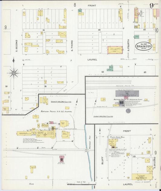 Sanborn Fire Insurance Map from Brainerd, Crow Wing County, Minnesota (1907), Sheet #0009 - Historic Sanborn Fire Insurance Map Print, vintage old map wall art, antique decor, genealogy gift, Minnesota Minnesota map